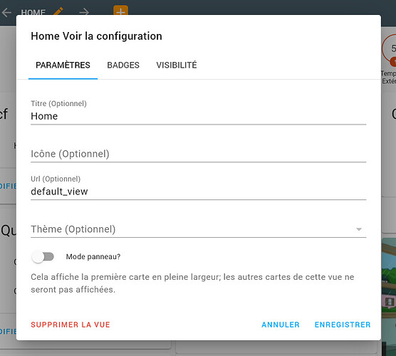 Propriétés de la vue
