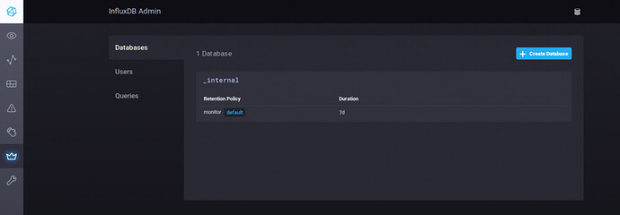 InfluxDB panneau administration