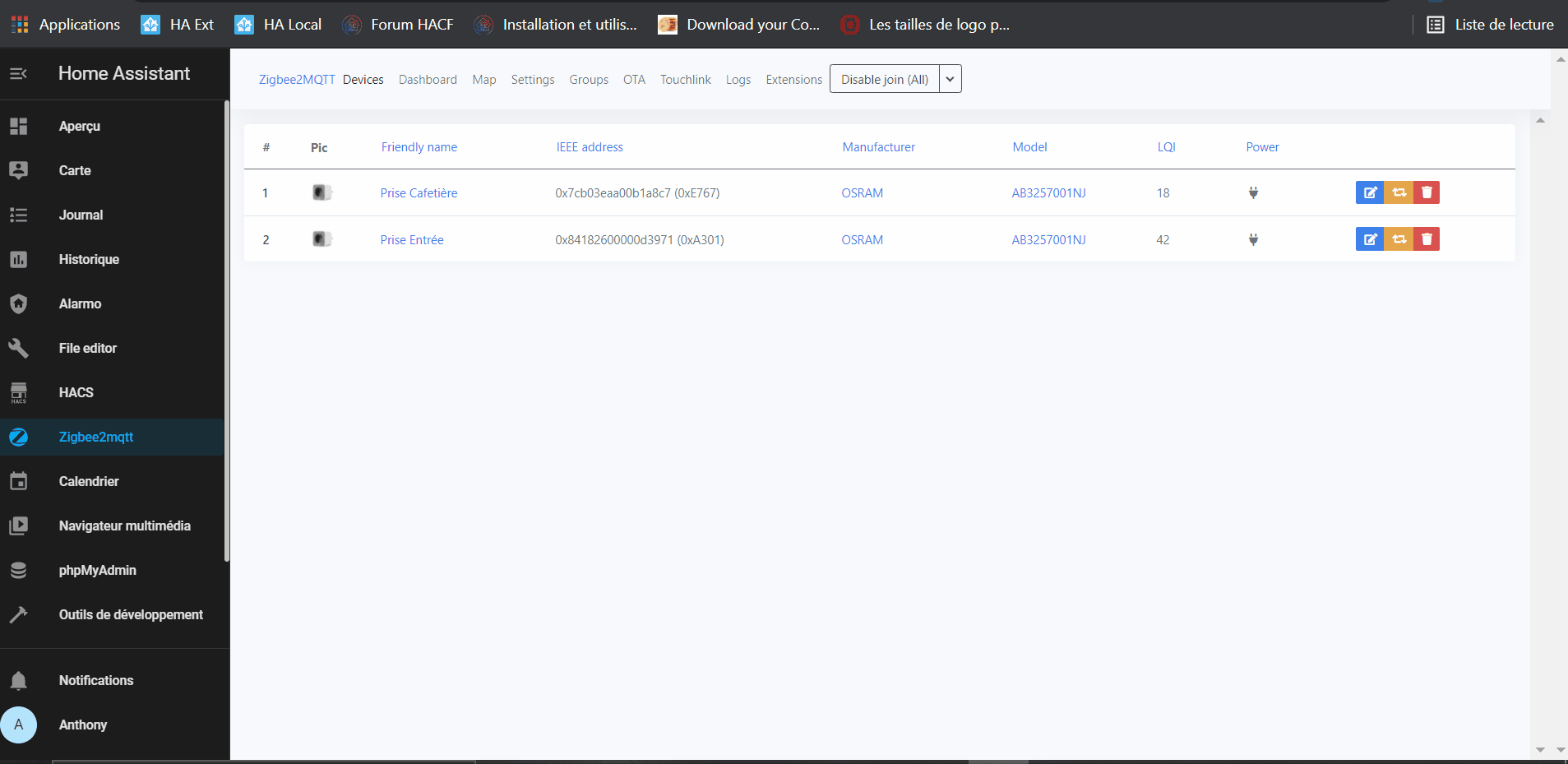 Mise a jour capteur Zigbee2MQTT